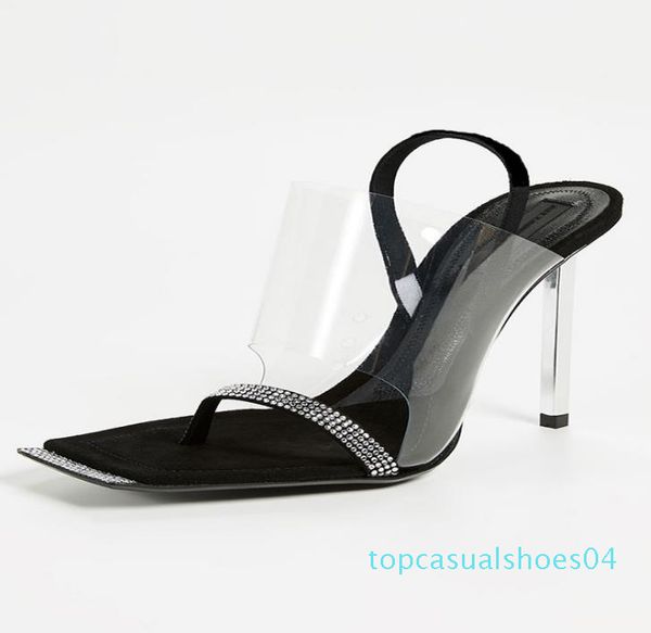 

fashion rhinestone clear shoes designer sandals squared toe stiletto heel designer shoes 2020 size 34 to 39 tradingbear t04, Black
