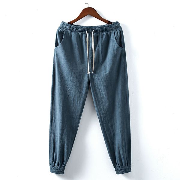 

man chinese style beam foot trousers 2020 new summer leisure ankle-length pants loose big yards men's cotton and linen pants, Black