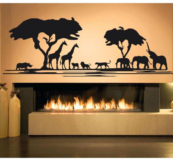 Africa Savanna Animal Tree Wall Decal Home Decor Living Room African Zoo Nursery Kids Room Decor Jungle Animals Stickers Sticker Quotes Wall Decor