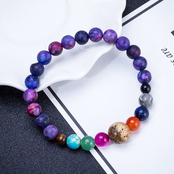 

boeycjr 9 planets universe stone beads galaxy solar system bracelet natural stone bead energy bangle & bracelet for women, Golden;silver