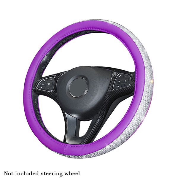 

bling rhinestone easy install faux leather universal fit steering wheel cover accessories lightweight gift decorative non slip