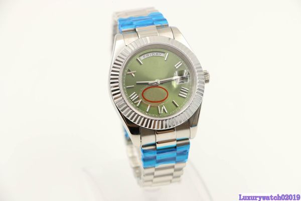 

2018 seller 18 ct everose silver 40mm 228235 self-winding movement president concealed folding crown clasp olive green dail mens men s, Slivery;brown