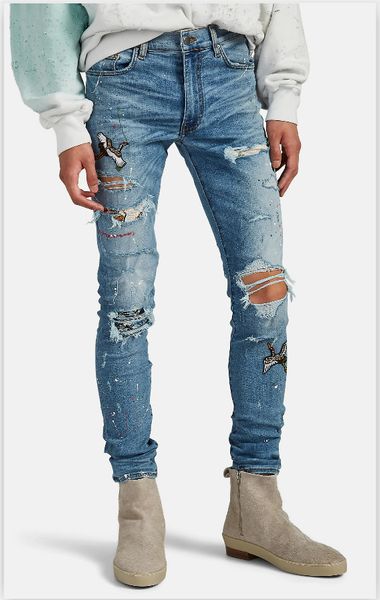 

new arrival winter mens designer blue jeans classic straight biker casual trousers cowboy famous brand zipper embroidery size 28-40