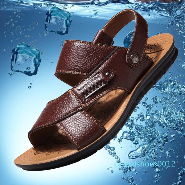 

summer sandals men leather 2018 new men sandals leather casual breathable non-slip shoes c12, Black