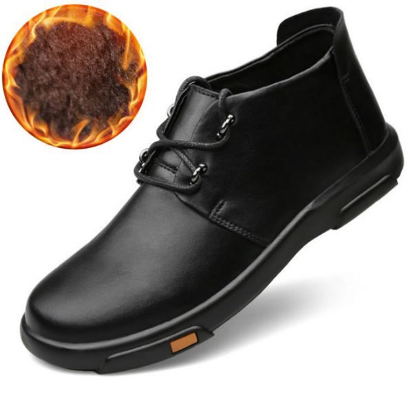 

2020 new genuine leather warm men boots autumn winter ankle boots fashion casual footwear lace up shoes men shoeszh100518, Black
