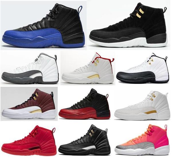 

new 12 12s ovo white dark grey game royal reverse taxi basketball shoes men the master taxi flu game fiba sneakers with box