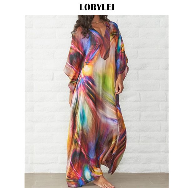 

2020 quick-drying bohemian printed batwing sleeve loose summer beach dress chiffon tunic women beachwear swimsuit cover-ups n831, White;black