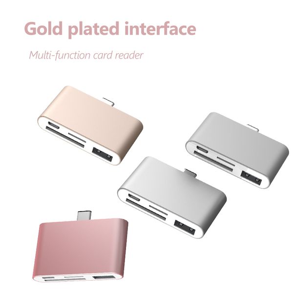 

USB Hubs Type C to USB 4 in 1 Card Reader Adapter OTG SD TF Card to Micro USB 3.1