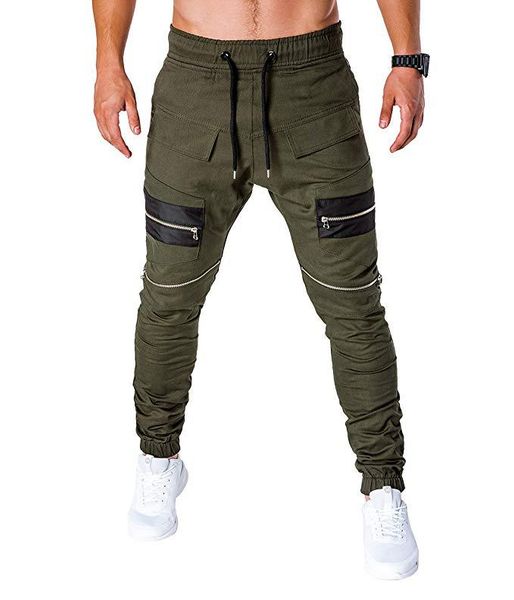 

men's pants casual fitness shuttle woven zip sport leggings man, Black