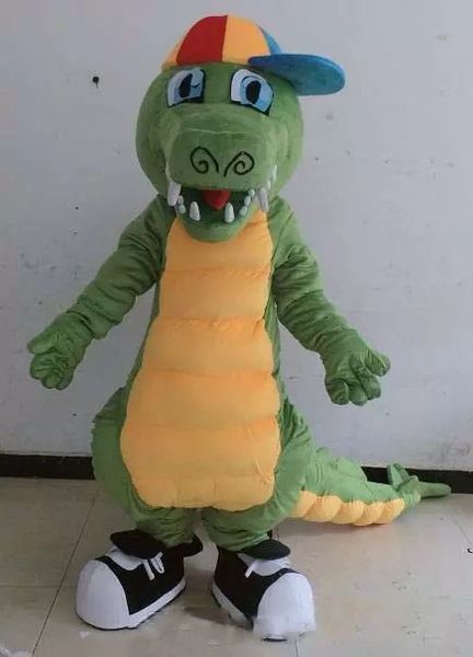 

2018 factory sale real ps of green crocodile mascot costume with long tail, Red;yellow