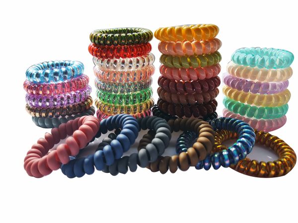 

33pcs spiral hair ties colorful coil women elastic phone cord hair band ponytail, Black;white