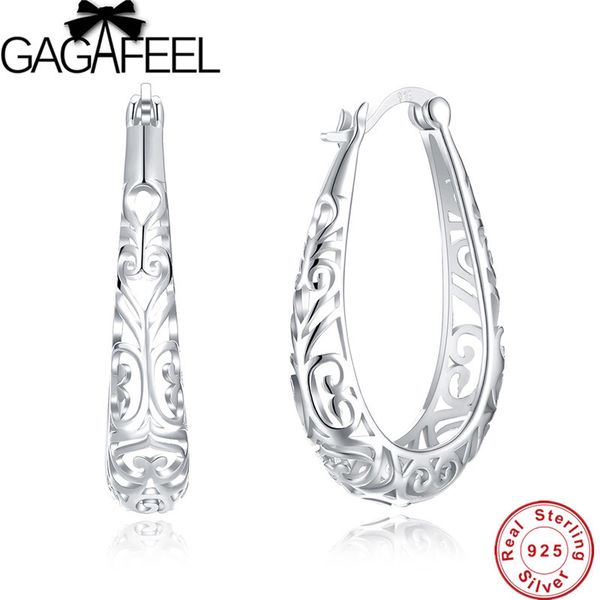 

gagafeel hollow big hoop earrings for women female simple design 925 sterling silver brinco jewelry, Golden;silver