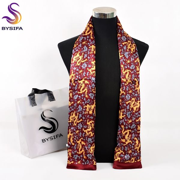 

bysifa] gold red male silk scarf 2017 new design 100% pure silk men satin long scarves spring fall fashion cravat 160*26cm, Blue;gray