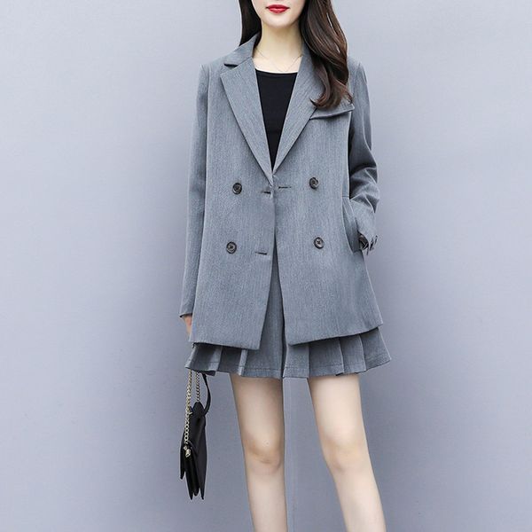 

fashion women skirt suits notched collar loose blazer mini skirts two pieces sets female blazer outfits 2019 high quality, White;black