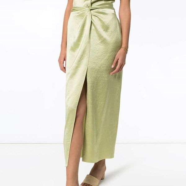 

light green women high split midi dress waist knotted slim long dresses clothing office for summer 2020 new, Black