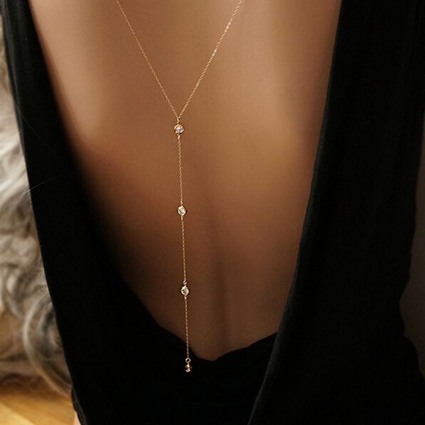 

wedding women vintage charming necklace back girls long chain female party festival fashion statement jewelry accessories, Silver