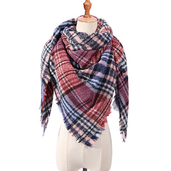 

female shawls lady bandana wraps winter triangle scarf for women plaid warm cashmere scarves, Blue;gray