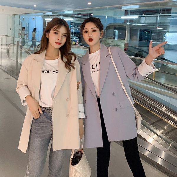 

spring autumn blazers women female new joker loose double-breasted suit coat turns into a suit jacket sleeve girlfriends, White;black