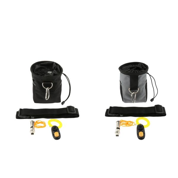 

2pcs dog treat bag pet training pocket food snack pouch haversack | black/gray