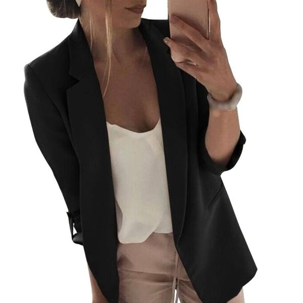 

women blazer solid fashion business daily work formal suit coat spring autumn slim fit 3/4 sleeve open front casual, Blue;gray