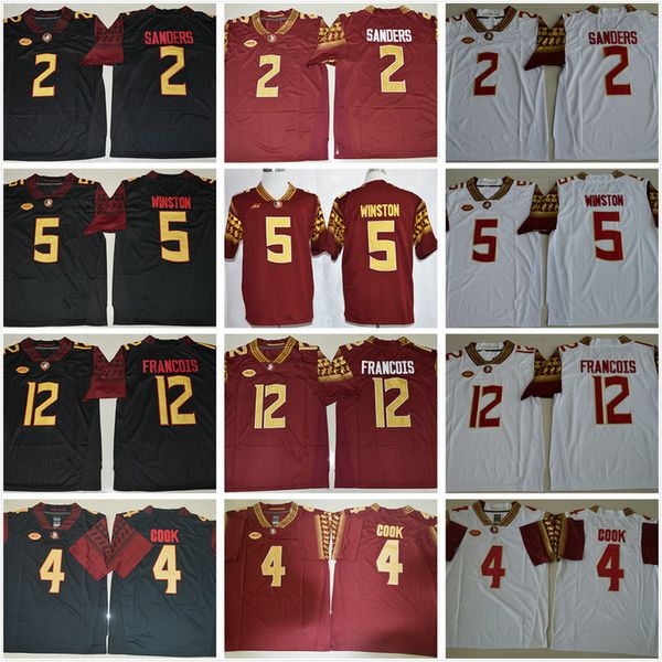 

florida state seminoles college 2 deion sanders 4 dalvin cook 5 jameis winston 12 deondre francois red white black ncaa fsu football jersey