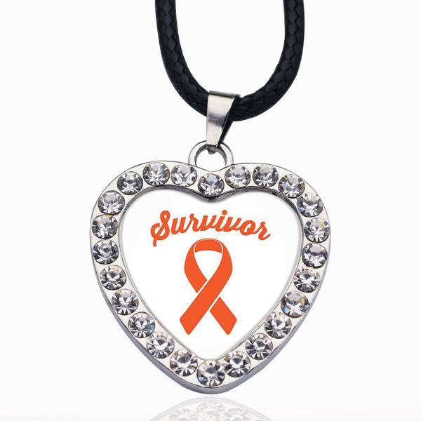 

orange ribbon survivor circle charm necklace jewelry fashion popular beads chain crystal grain pendant necklace, Bronze;silver