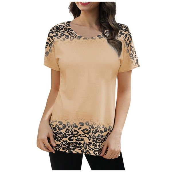 

jaycosin fashion plus size loose leopard round neck women summer short sleeve soft streetwear casual t-shirt tee 519, White
