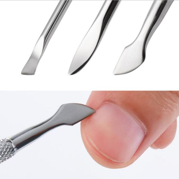 

stainless steel cuticle remover double end sided finger dead skin push nail pusher manicure nail care tool