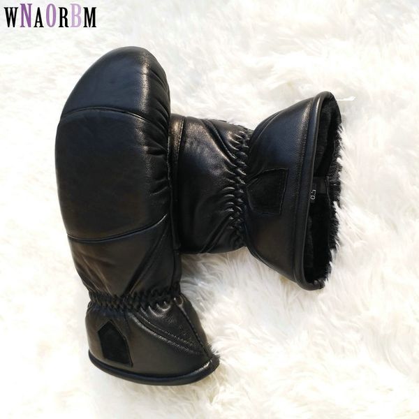 

woman leather gloves sheepskin boxing gloves bending outdoor thicken warm winter double warm sport oversized size, Blue;gray