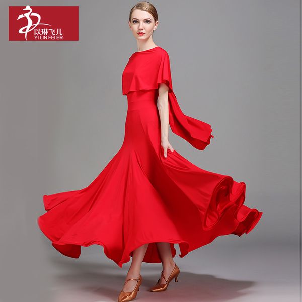 

long ballroom dress for woman stage show costume waltz and tango practice standard skirt dance competition dress 2 colors a0010, Black;red