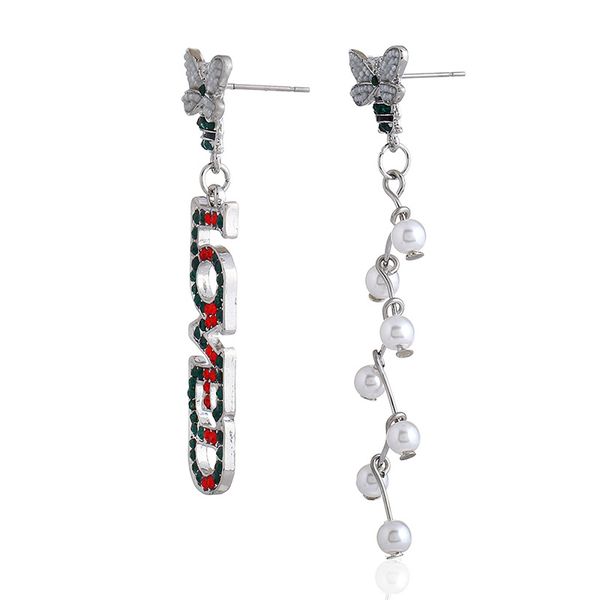 

wholesale-european and american fashion jewelry love bee earrings personality fashion long pearl asymmetric earrings, Golden