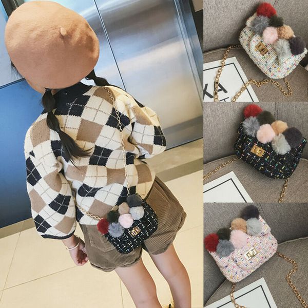 

kids girls messenger gifts pompom wools shoulder bag crossbody purse wallet handbag