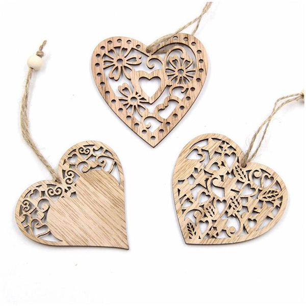 

12pcs 3styles hollow heart деревянные подвески украшения diy главная свадьба / рождество украшения xmas tree украшения дети gif, Bronze;silver