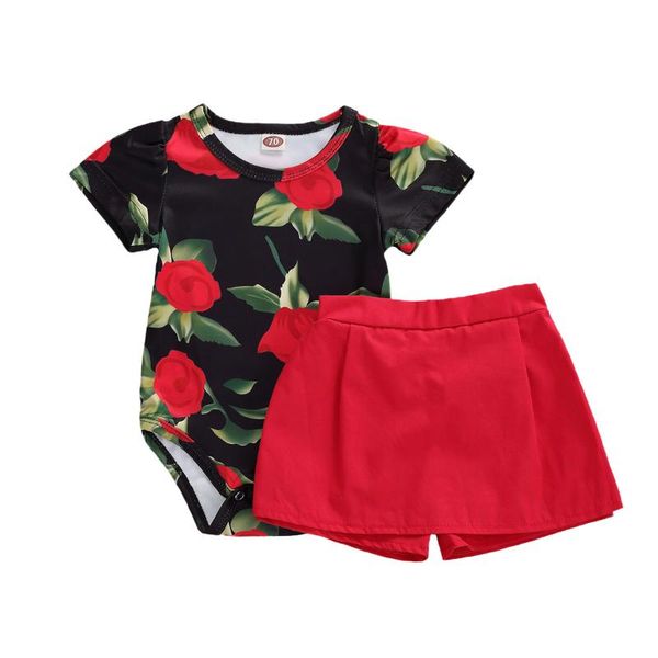 

новорожденный rose печать с коротким рукавом romper твердые шорты комплект ребёнки дышащий круглый воротник комбинезона с шортами, White