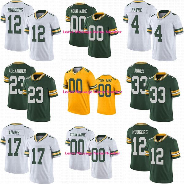 

custom green bays men womens youth packer 12 aaron rodgers 33 aaron jones 23 jaire alexander 17 davante adams 4 brett favre football jersey, Black;red