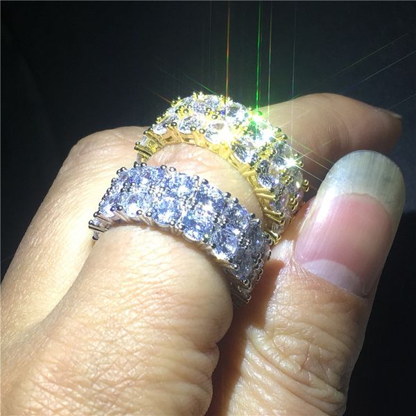 

sparkling male hiphop ring gold filled 925 silver 4mm 5a cz stone party wedding band rings for men rock jewelry gift, Slivery;golden