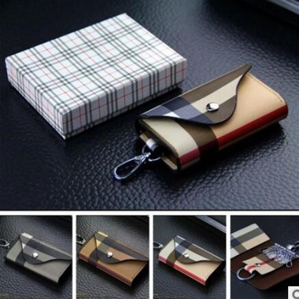 

key bag key chain car couple key bag gift style european and american checked leather multi-functional, Silver