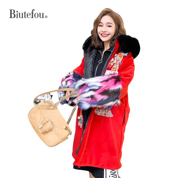 

2018 winter fashion puffer ball hooded coats women warm patch designs thick velvet parkas, Black