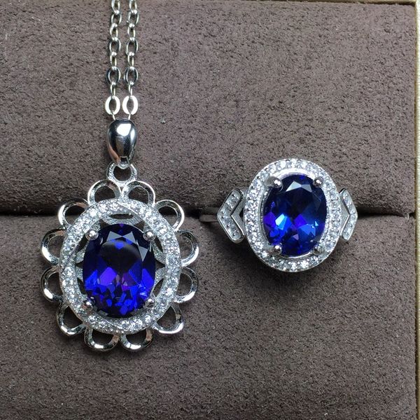 

kjjeaxcmy boutique jewels 925 sterling silver inlaid natural blue z pendant ring 2 sets flowers flow curve new style, Black