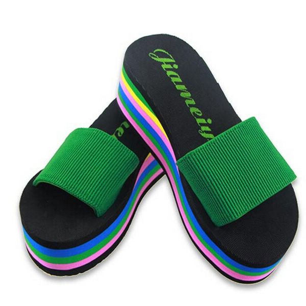 

sleeper #402 2019 new women rainbow summer non-slip sandals female beach slippers with platforms charm home outdooring, Black