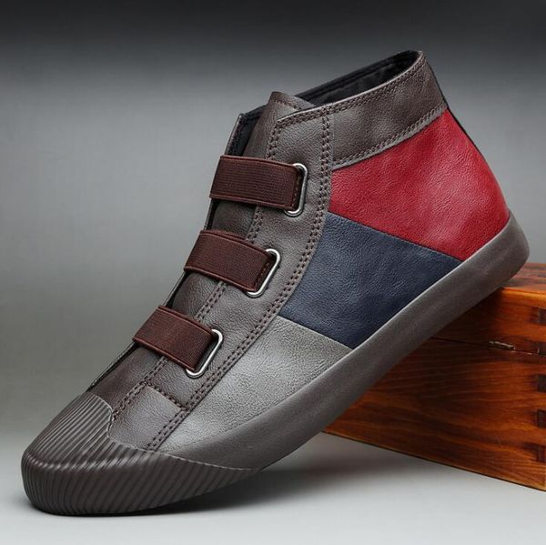 

spring autumn new design men shoes fashion high man patchwork color leather casual shoes men cool loafers flat shoes, Black