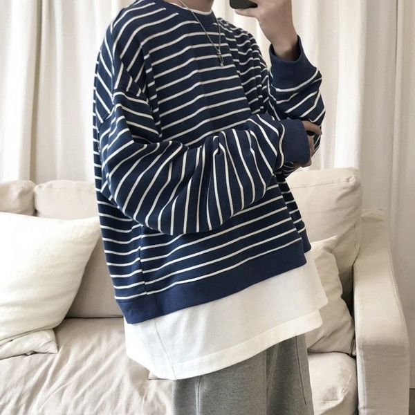 

men's hoodies & sweatshirts autumn striped hoodie fashion cotton sweatshirt men streetwear wild loose hip hop pullover mens hoody, Black