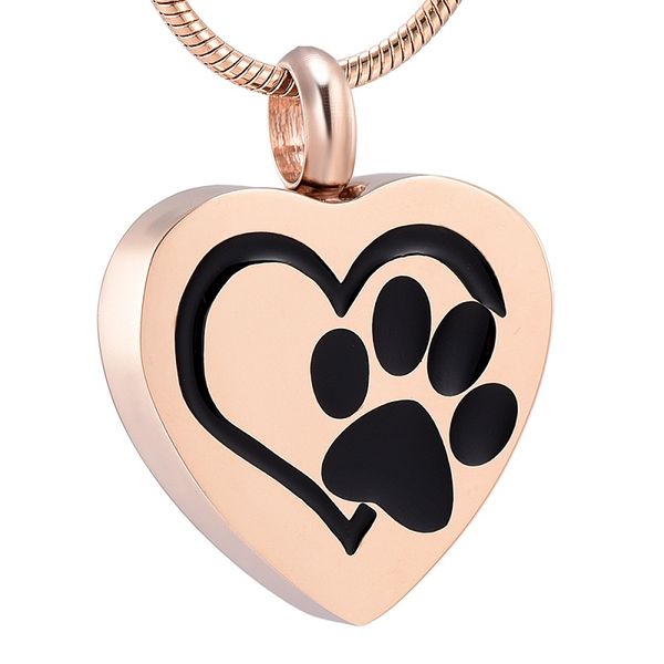

ijd11327 нержавеющая сталь розовое золото сердце keepsake pet dog paw print кремация сувенирная подвеска для пепла урна мемориал ожерелье юв, Silver