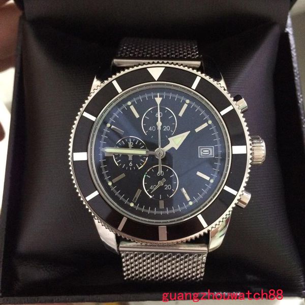 

new designer watch men superocean heritage chronograph vk quartz avengers 46mm mens watches stainless steel bracelet male luxury wristwatch, Slivery;brown