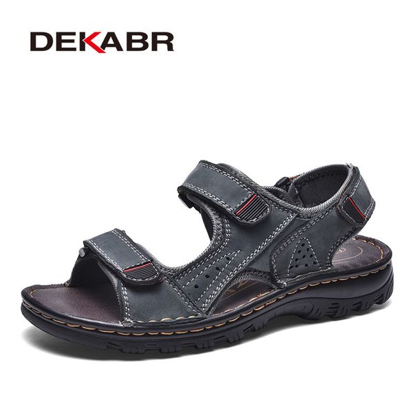 

dekabr genuine leather fashion men sandals summer men casual shoes breathable beach sandals sapatos masculinos plus size 38-47 y200702, Black