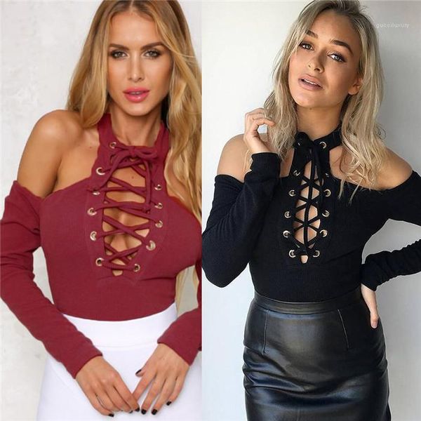 

women slim playsuits rompers jumpsuits halter straps jumpsuits women hollow out long sleeve tight high elastic bodysuit, Black;white