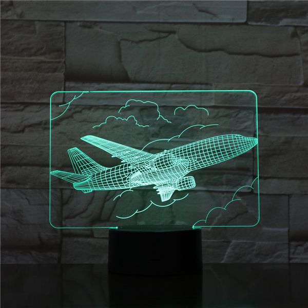 

3d light air plane model creative night light touch plane desk lamp led illusion lamp hologram 7 colors memorial light -0643