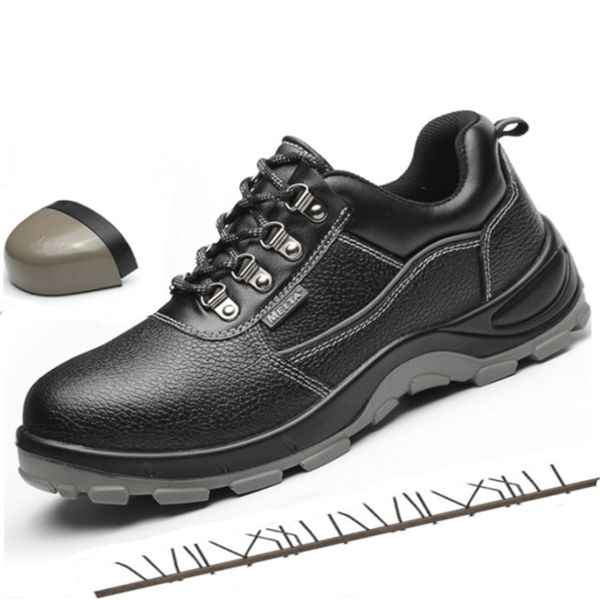 

genuine leather men steel toe caps safety shoes summer breathable waterproof work shoes women's anti-piercing protection boots, Black