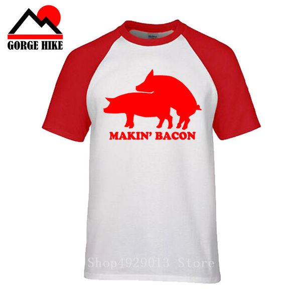 

parody fashion happy humor men brand t-shirt funny making bacon pig print hipster animal tees lettering art pattern, White;black