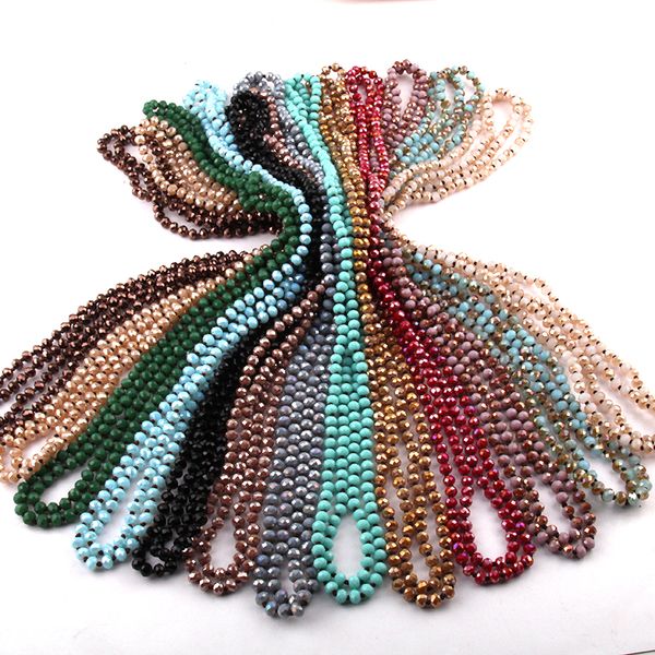 

fashion bohemian tribal jewelry 6mm crystal long knotted glass crystal necklace, Silver
